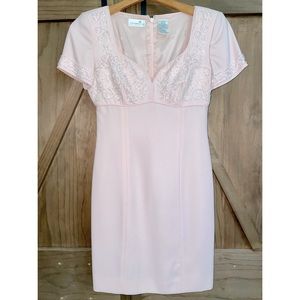 Liz Claiborne Sequined Dress Blush Pale Pink Size 2 Petite Sweetheart Neckline